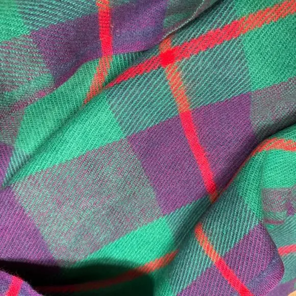 Vintage Picnic Throw Blanket Fringe Acrylic 52”x54” Plaid Super Soft Teal Pink